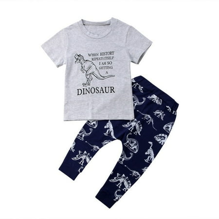 SUSSURRO Toddler Baby Boy Outfit Kid Boys Long Sleeve Dinosaur Pant Set Clothes